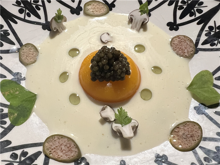 curd with egg and caviar